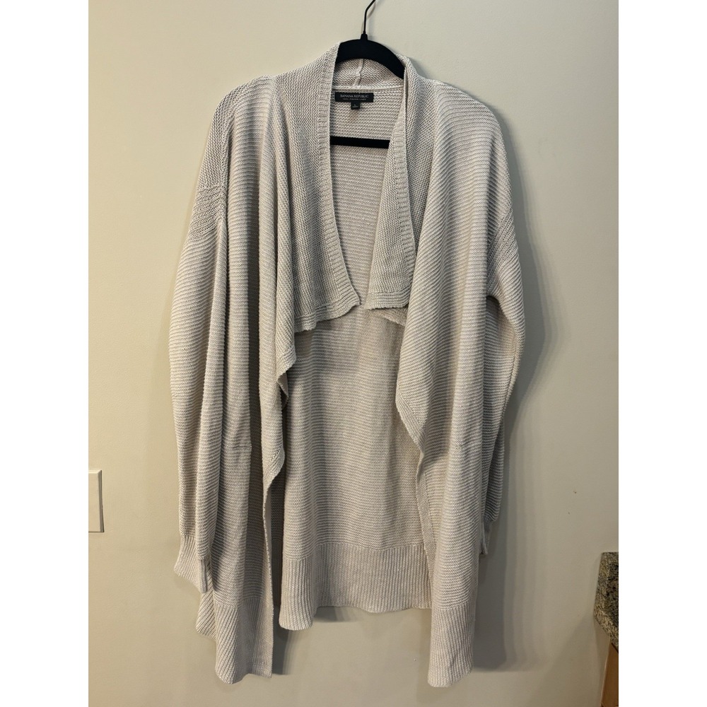 Banana Republic Women's Size Large Italian‎ Linen Beige Open Knit Drape Cardigan